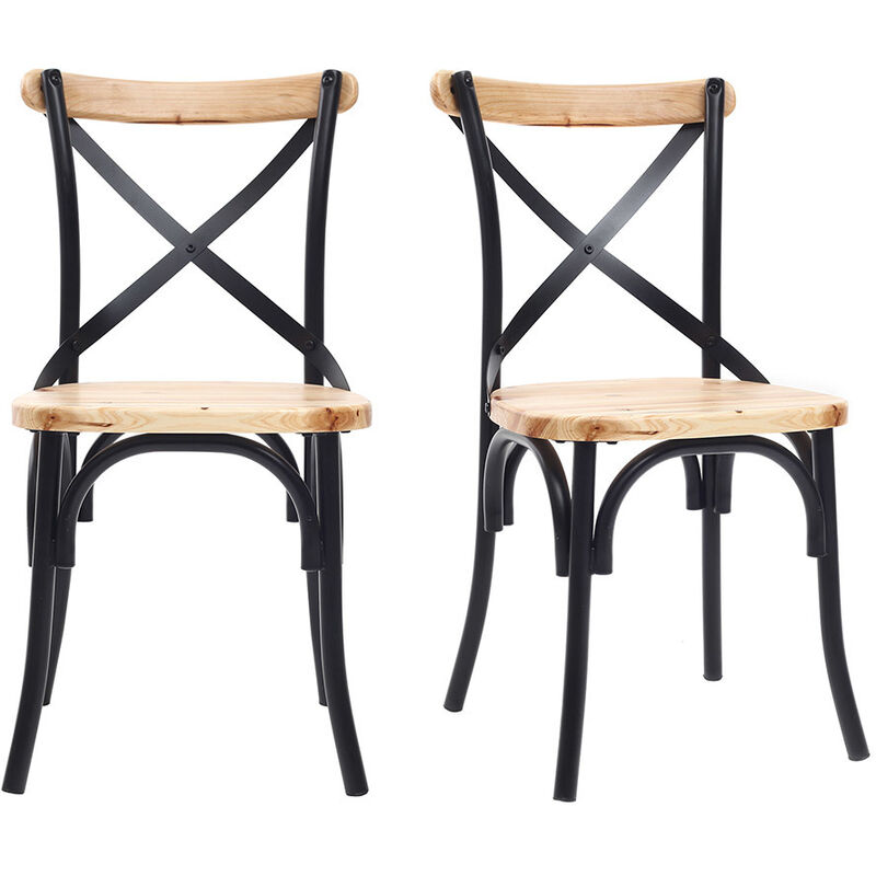 foto del prodotto set di 2 sedie industriali in metallo nero e legno jake