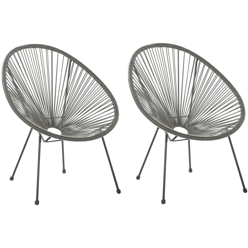 foto del prodotto set di 2 sedie moderne rotonde in rattan spaghetti grigio scuro acapulco ii