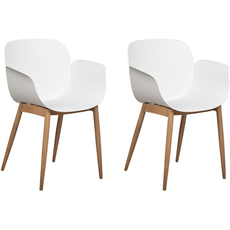 foto del prodotto set di 2 sedie moderne sedute in plastica modellata gambe in metallo per sala da pranzo cucina bianco abilene