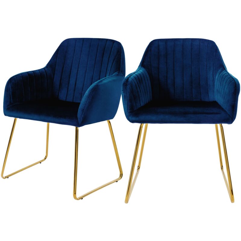 foto del prodotto set di 2 sedie per sala da pranzo in velluto blu sedia da soggiorno con schienale e braccioli sedia da cucina con gambe dorate poltroncine con