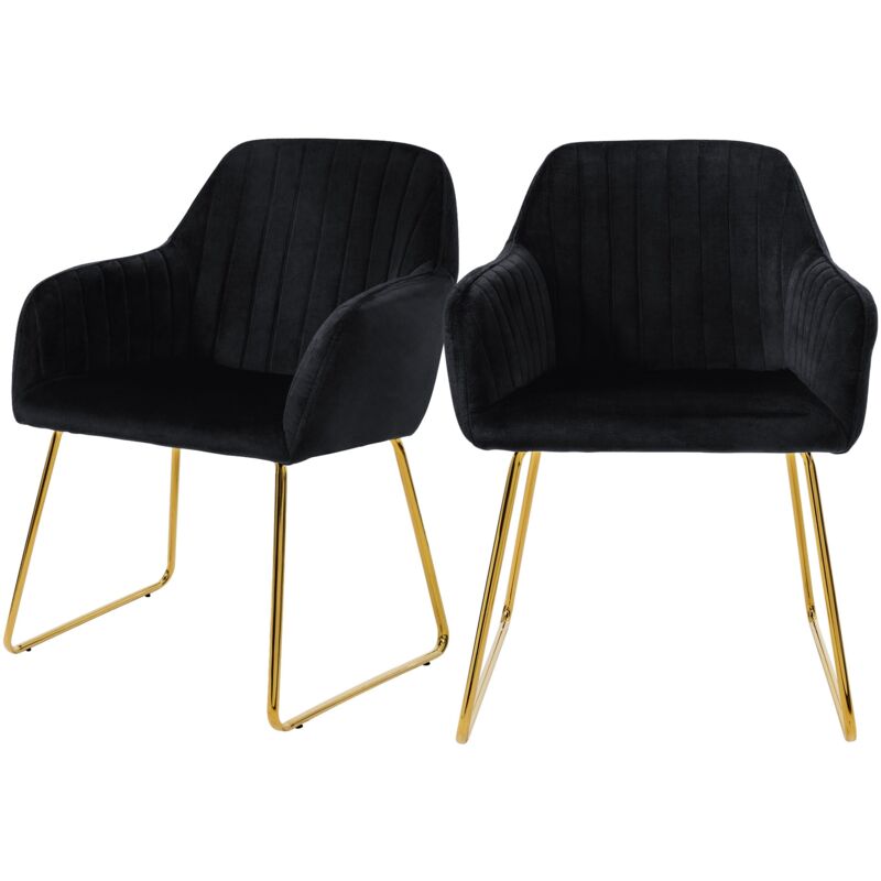 foto del prodotto set di 2 sedie per sala da pranzo in velluto nero sedia da soggiorno con schienale e braccioli sedia da cucina con gambe dorate poltroncine con