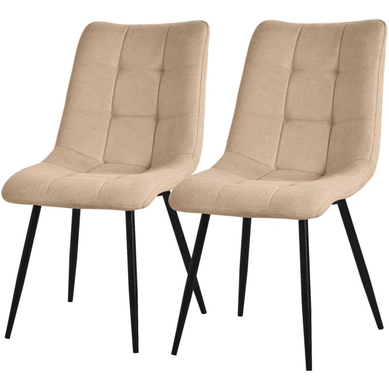 foto del prodotto set di 2 sedie per sala da pranzo marrone chiaro poltrona da soggiorno con rivestimento in tessuto e gambe in metallo nero sedia da cucina con
