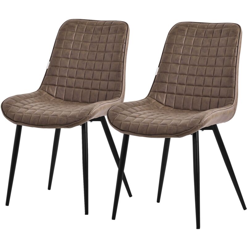 foto del prodotto set di 2 sedie per sala da pranzo marrone seduta in similpelle con gambe in metallo nero sedie da cucina con schienale poltroncina da soggiorno