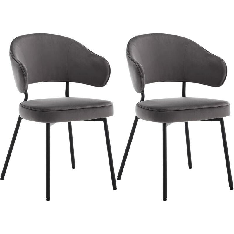 foto del prodotto set di 2 sedie per sala da pranzo. sedie da cucina con schienale. sedie imbottite e rivestite in velluto con gambe metalliche. sedie moderne per