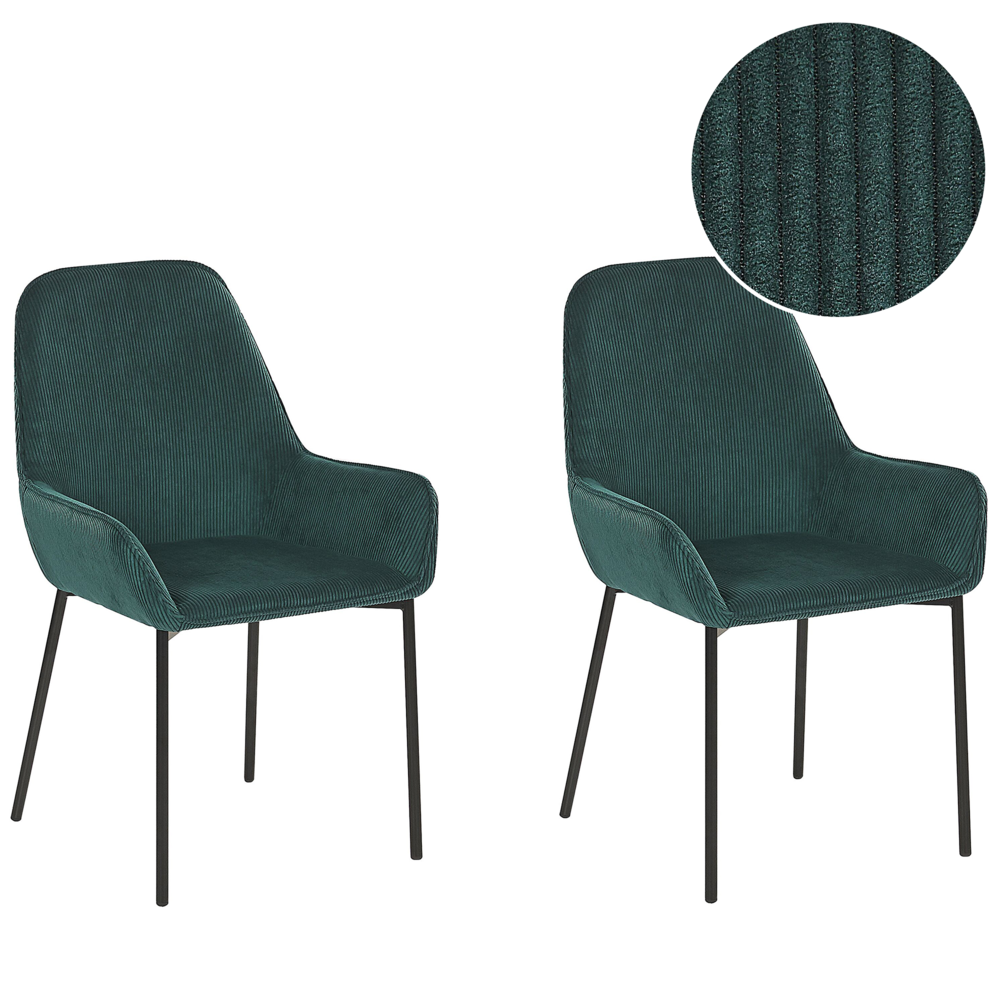 foto del prodotto set di 2 sedie per sala da pranzo sedile imbottito in tessuto di velluto a coste gambe in metallo nero stile moderno