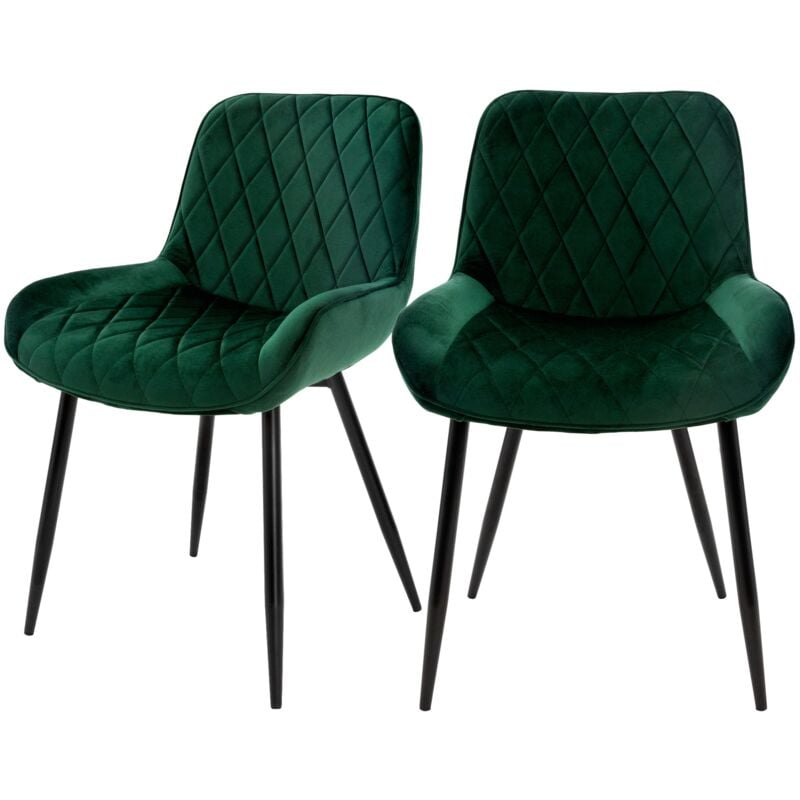foto del prodotto set di 2 sedie per sala da pranzo verde scuro con schienale sedia imbottita per cucina con rivestimento in velluto gambe in metallo sedia salotto