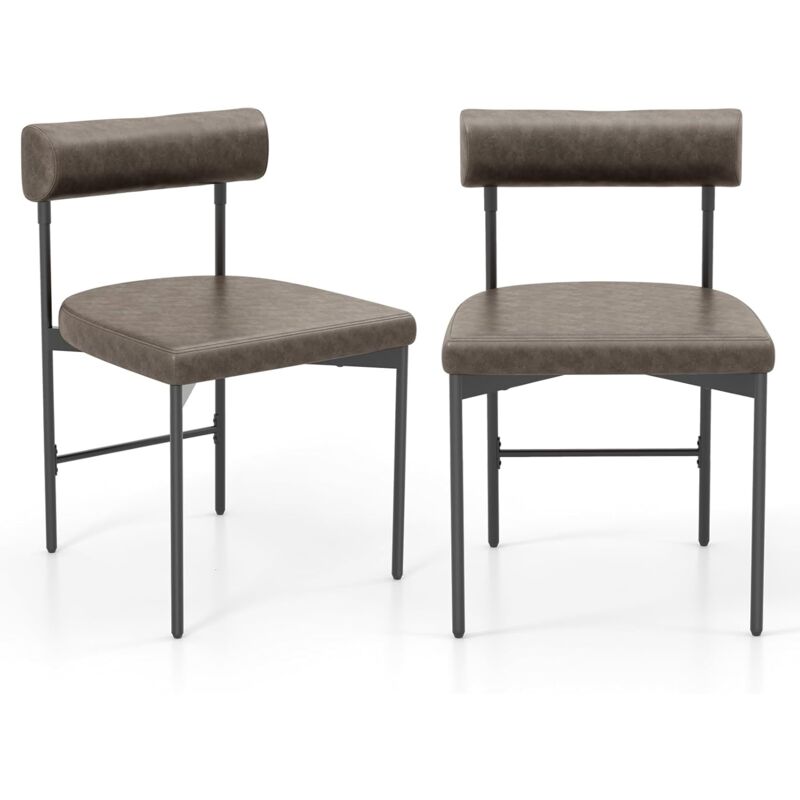 foto del prodotto set di 2 sedie per sala pranzo con schienale e seduta imbottita in ecopelle, sedia per cucina con gambe in metallo, sedia moderna comfortevole per
