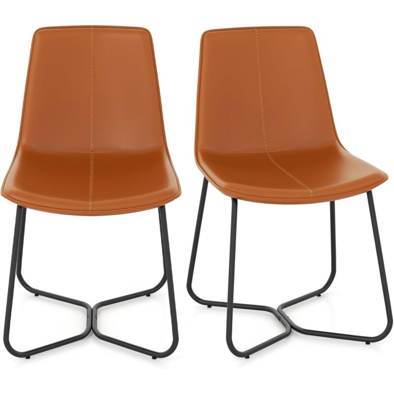 foto del prodotto set di 2 sedie per sala pranzo con schienale e seduta imbottita in ecopelle, sedia per cucina con gambe in metallo, sedia vintage comfortevole per
