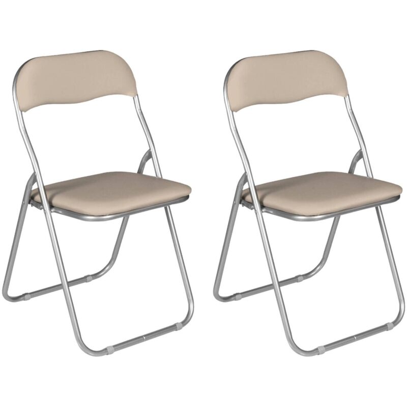 foto del prodotto set di 2 sedie pieghevoli antenore, poltrona salvaspazio, sedia per ospiti, seduta per riunioni in simil ecopelle, 43x47h80 cm, beige dmora