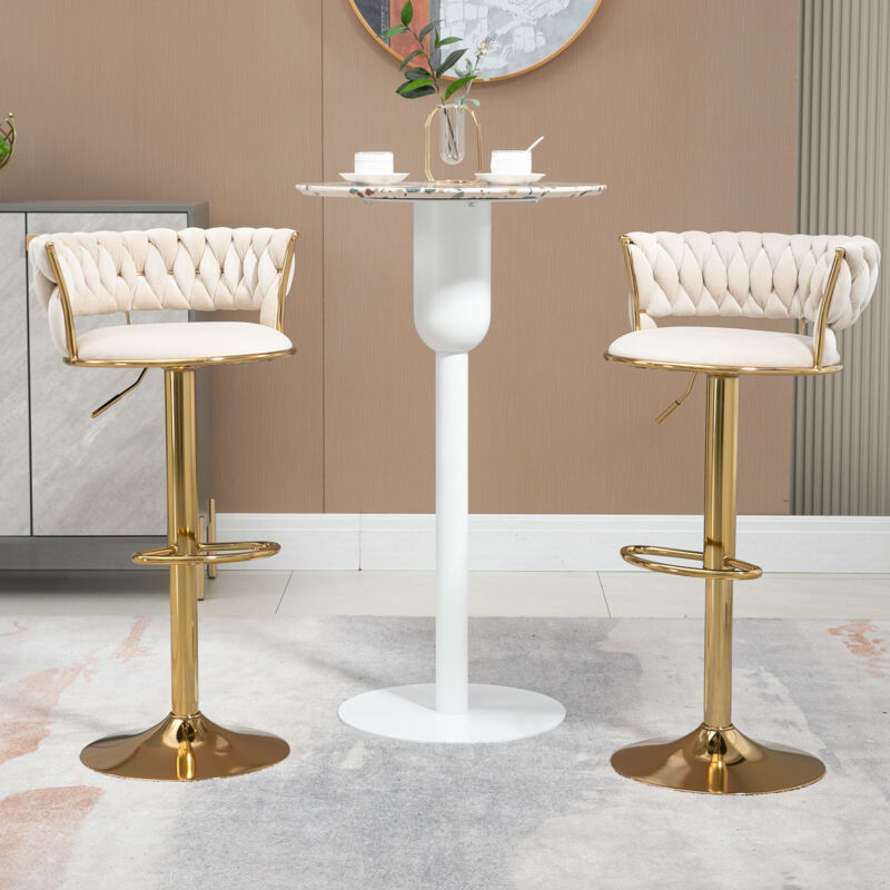 foto del prodotto set di 2 sedie, rotanti a 360 , regolabili in altezza, sgabelli da bar, velluto, beige oro