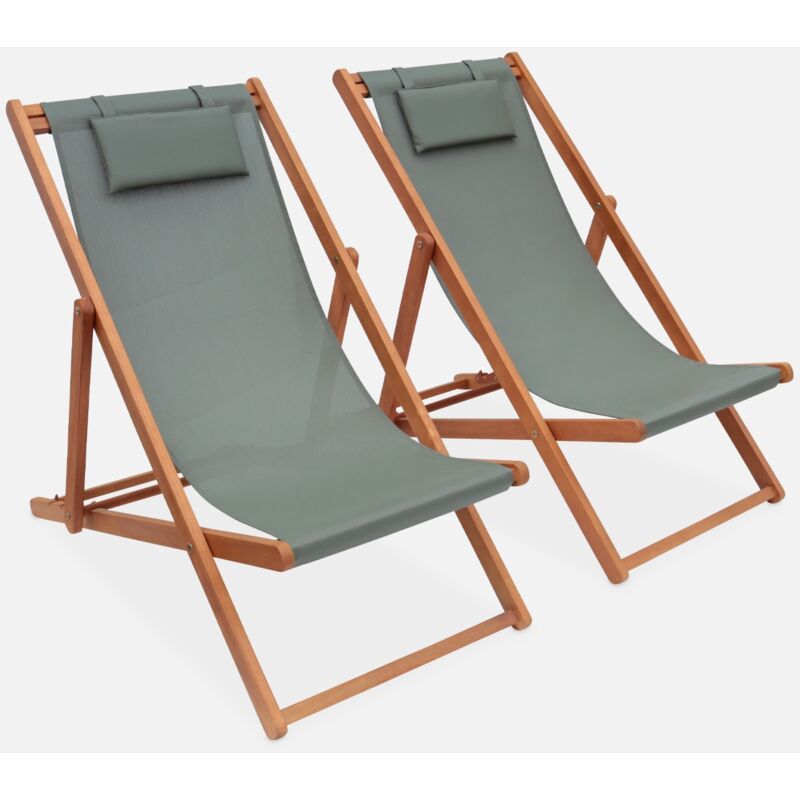 foto del prodotto set di 2 sedie sdraio in legno con cusino poggiatesta