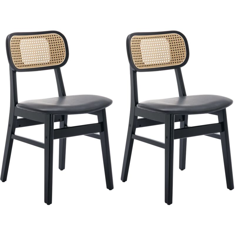 foto del prodotto set di 2 sedie, sedie da pranzo in rattan sedie da cucina gambe in legno sedie in pu per sala da pranzo, nero, wahson