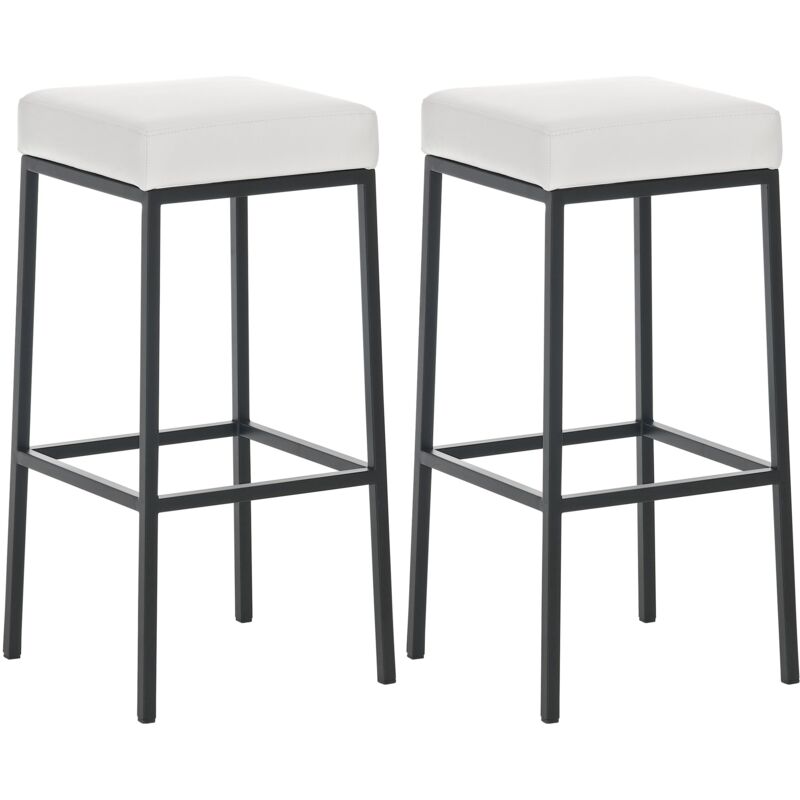 foto del prodotto set di 2 sgabelli bar con poggiapiedi dal design semplice, altezza 80 cm, seduta in pvc bianco, supporto in metallo nero 100004366