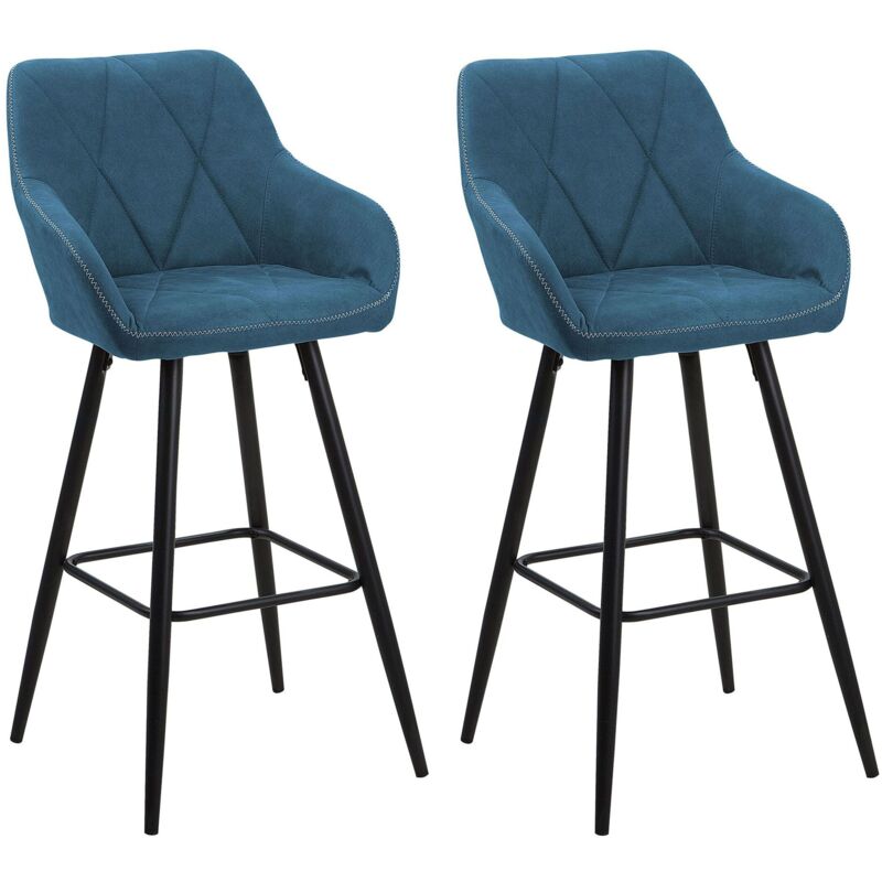 foto del prodotto set di 2 sgabelli bar tessuto blu con braccioli e gambe metallo nero darien