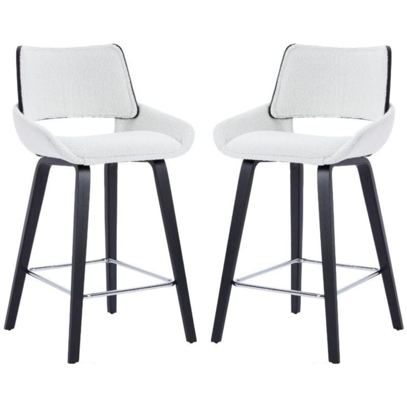 foto del prodotto set di 2 sgabelli cucina in pelliccia sgabelli da bar con schienale sedie alte con gambe in legno per bar penisola, bianco, chairus