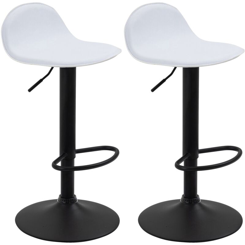 foto del prodotto set di 2 sgabelli da bar con poggiapiedi in pvc bianco, piede a tromba in metallo nero 100004260