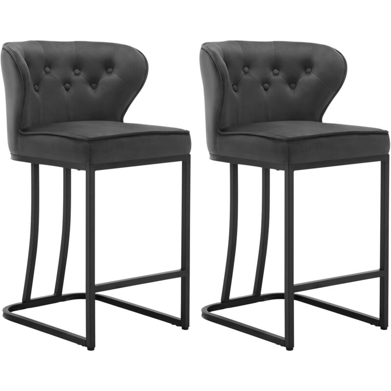 foto del prodotto set di 2 sgabelli da bar con schienale. sedie sala da pranzo con poggiapiedi. sedie ergonomica per cucina. soggiorno. sedie in velluto e gambe in