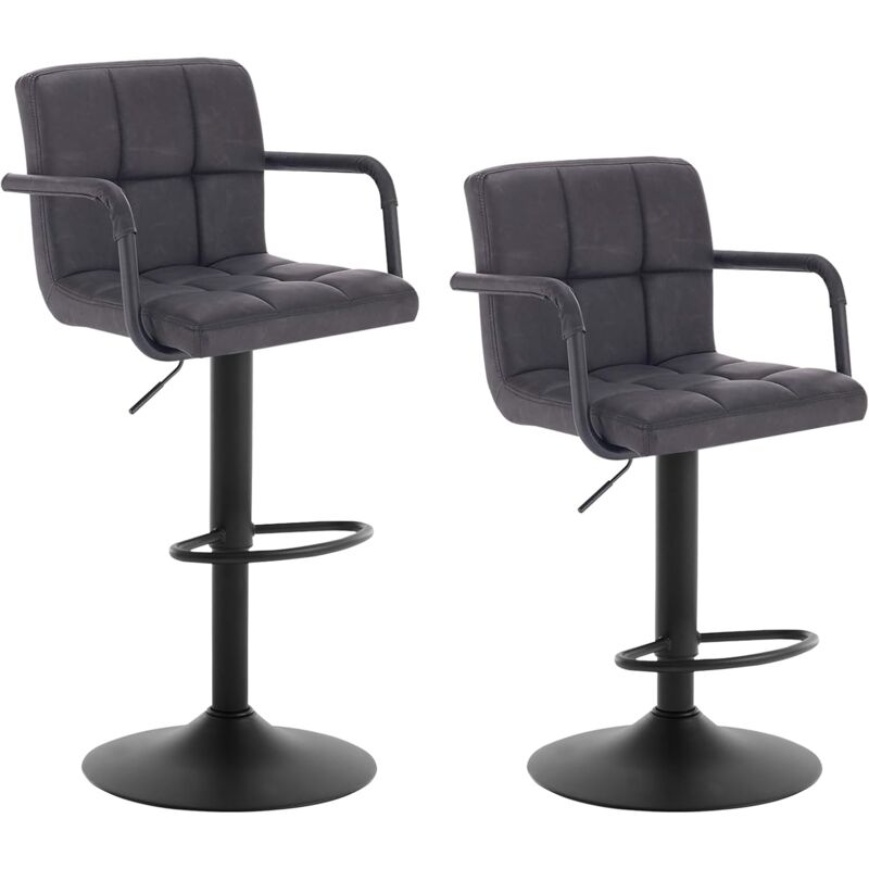 foto del prodotto set di 2 sgabelli da bar con schienale, seduta in similpelle ben imbottita, gambe in acciaio, 37x51x112 cm, nero woltu