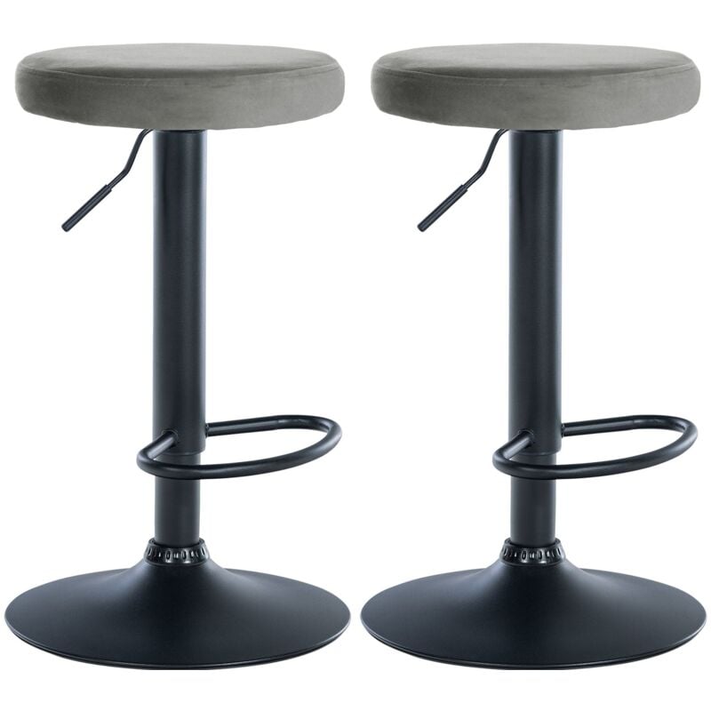 foto del prodotto set di 2 sgabelli da bar con seduta in tessuto di velluto grigio e struttura in metallo nero tdb10707