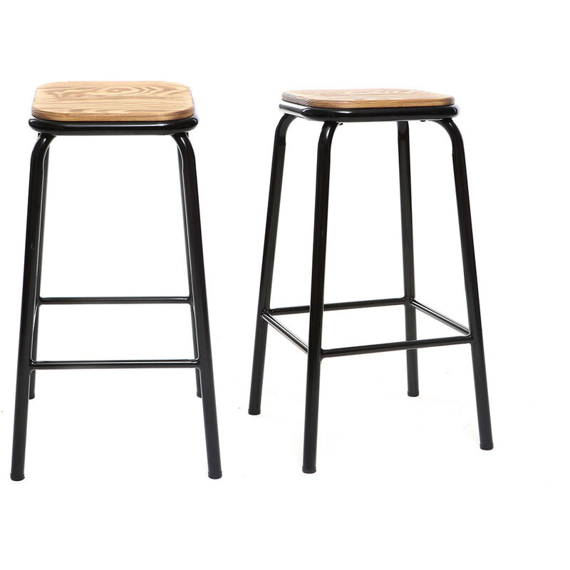 foto del prodotto set di 2 sgabelli da bar design nero e legno scuro 65 cmmemphis