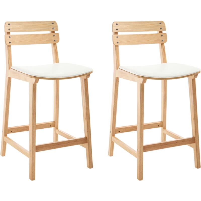 foto del prodotto set di 2 sgabelli da bar in ecopelle sgabelli alti sgabelli imbottiti sedie da bar retr con gambe in legno per cucina penisola, legno naturale