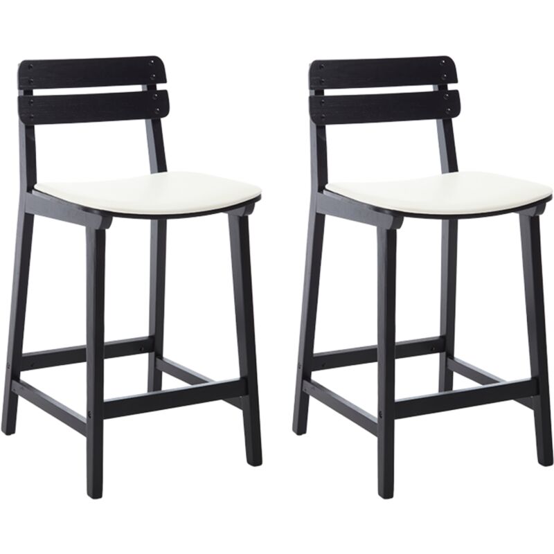 foto del prodotto set di 2 sgabelli da bar in ecopelle sgabelli alti sgabelli imbottiti sedie da bar retr con gambe in legno per cucina penisola, nero