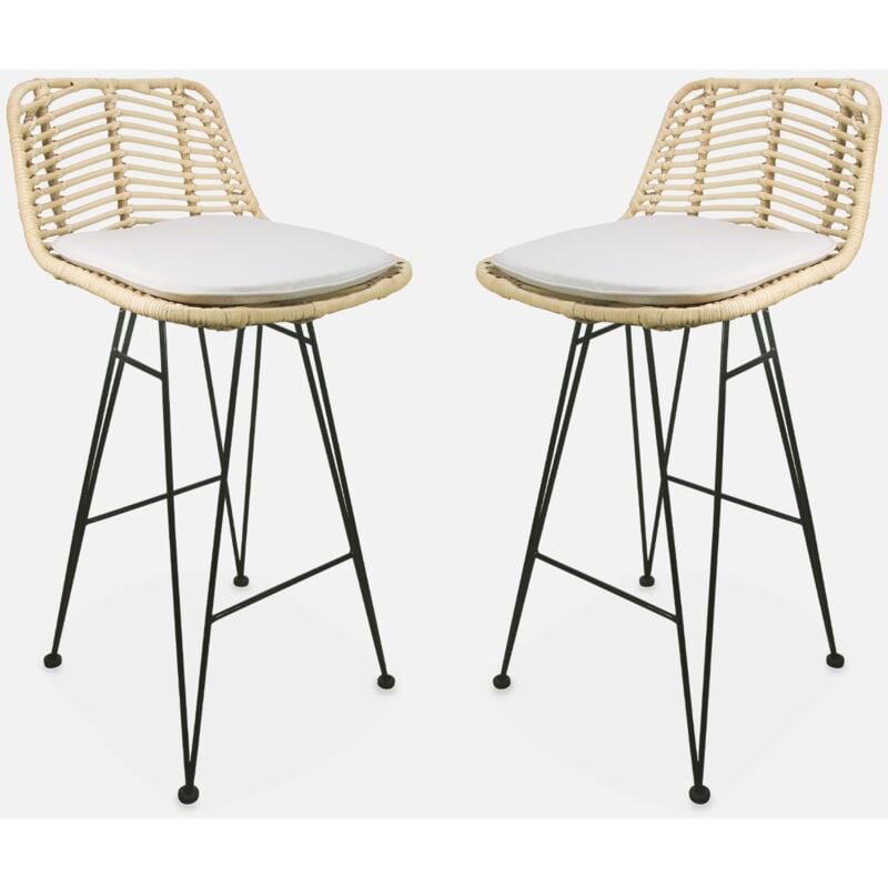 foto del prodotto set di 2 sgabelli da bar in metallo e rattan, 67cm, marrone naturale