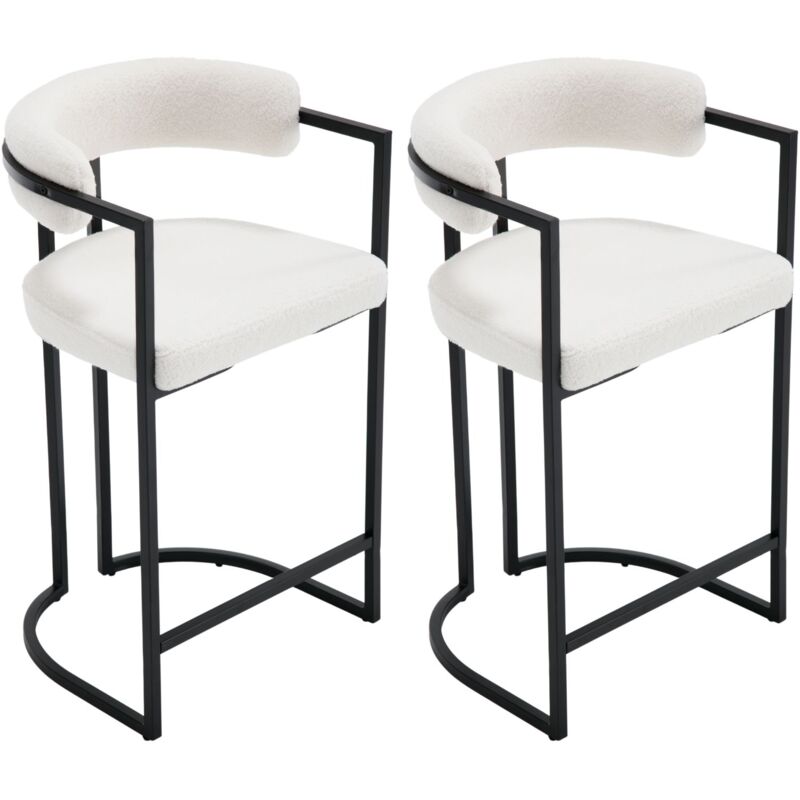 foto del prodotto set di 2 sgabelli da bar in pelliccia sgabelli cucina moderni con struttura in metallo sgabelli alti per cucina bancone, bianco