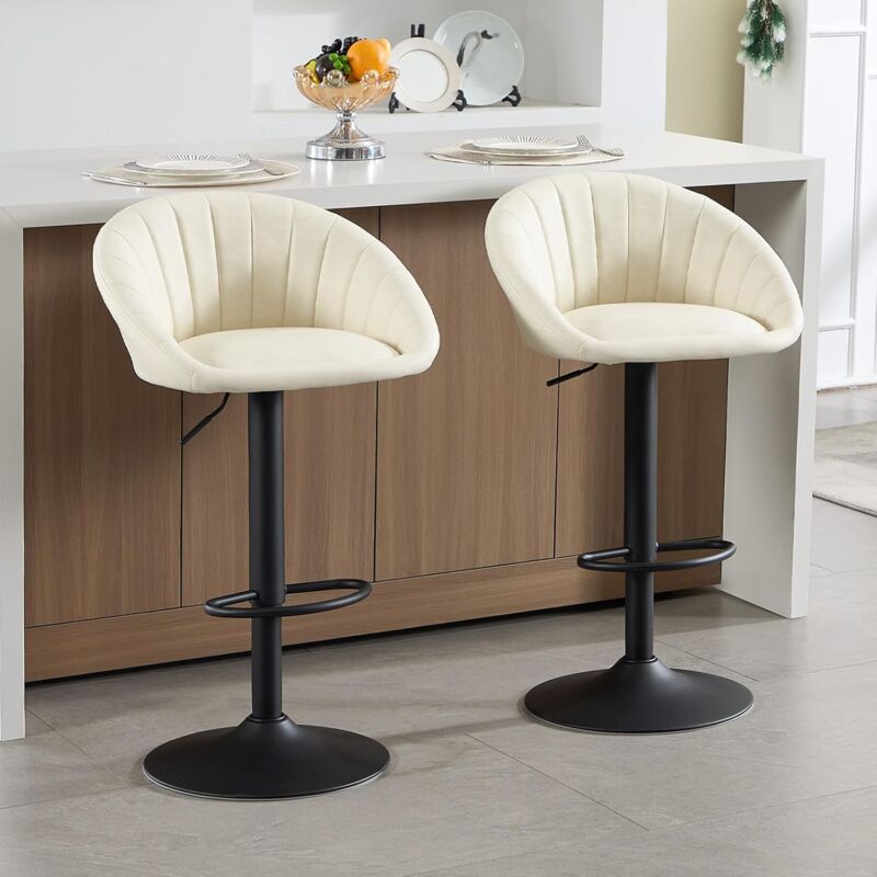 foto del prodotto set di 2 sgabelli da bar in pu vintage sedie da bar regolabile e girevole, beige woltu