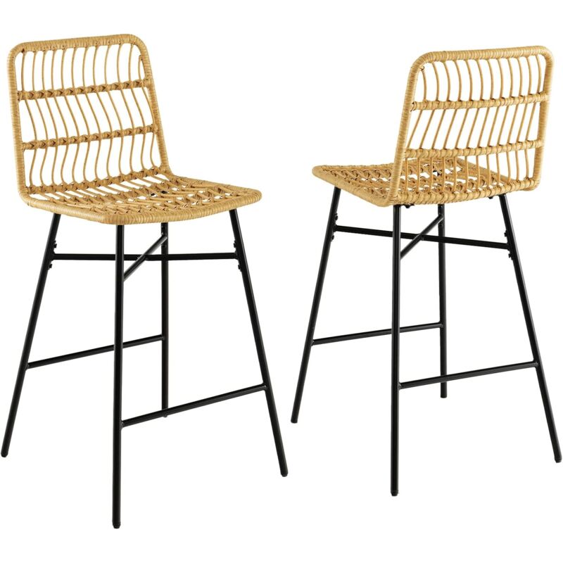foto del prodotto set di 2 sgabelli da bar in rattan in pe 69 cm, sgabelli cucina moderni alto con poggiapiedi, per esterno, isola cucina, soggiorno, colore naturale