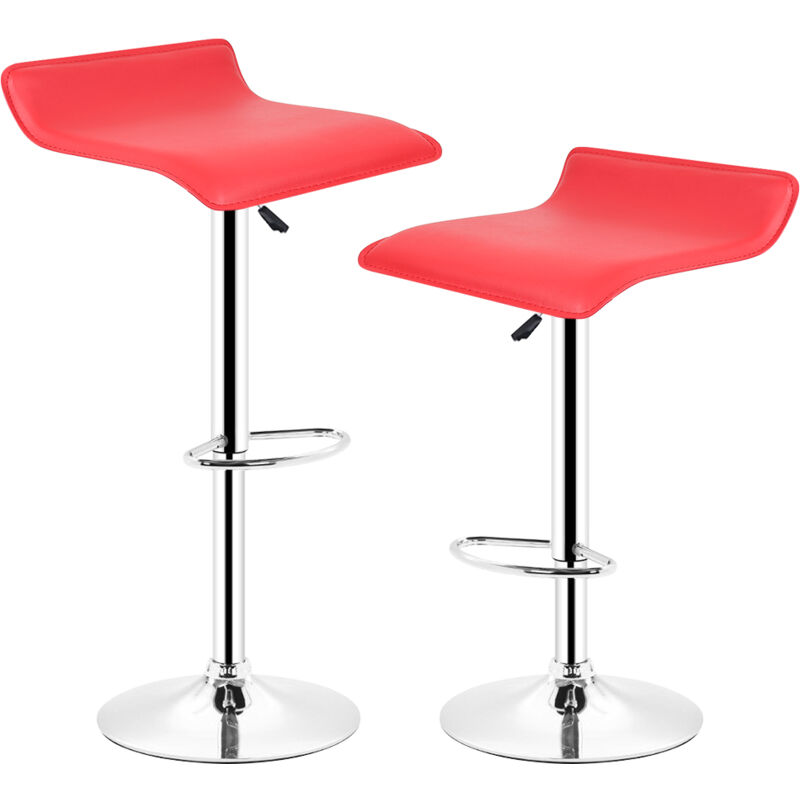 immagine 0 del prodotto set di 2 sgabelli da bar in similpelle e metallo cromato, sgabelli regolabili 63 83 cm,rosso