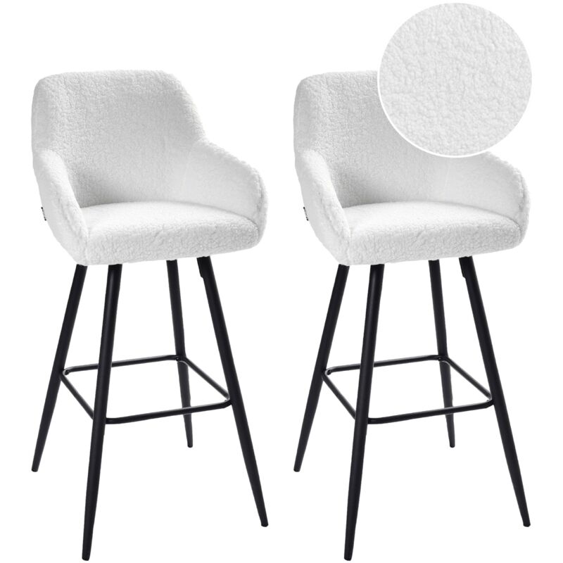 foto del prodotto set di 2 sgabelli da bar in tessuto boucl bianco sporco con seduta imbottita e gambe in metallo casmalia