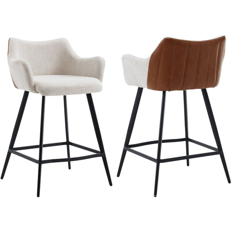foto del prodotto set di 2 sgabelli da bar in tessuto di lino sgabelli cucina moderni con bracciolo sgabelli alti sedie da bar per cucina bancone, beige