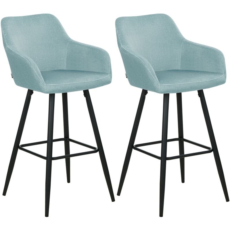 foto del prodotto set di 2 sgabelli da bar in velluto azzurro con seduta imbottita con braccioli e gambe in metallo stile moderno soggiorno