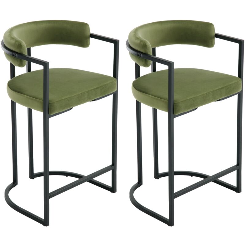 foto del prodotto set di 2 sgabelli da bar in velluto sgabelli cucina moderni con struttura in metallo sgabelli alti per cucina bancone, verde