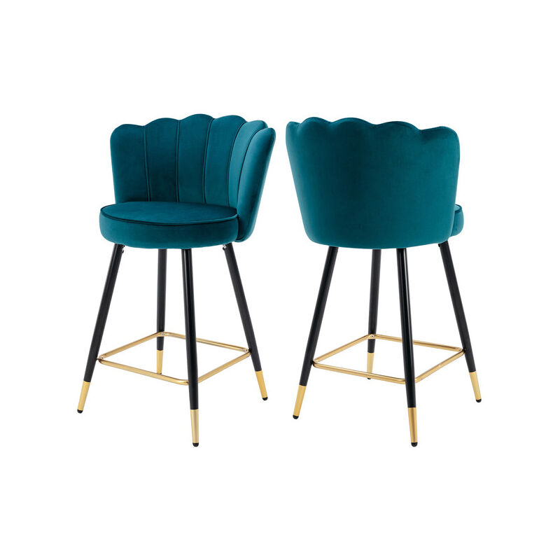 foto del prodotto set di 2 sgabelli da bar in velluto sgabelli cucina moderni sedia da bar con schienale, blu