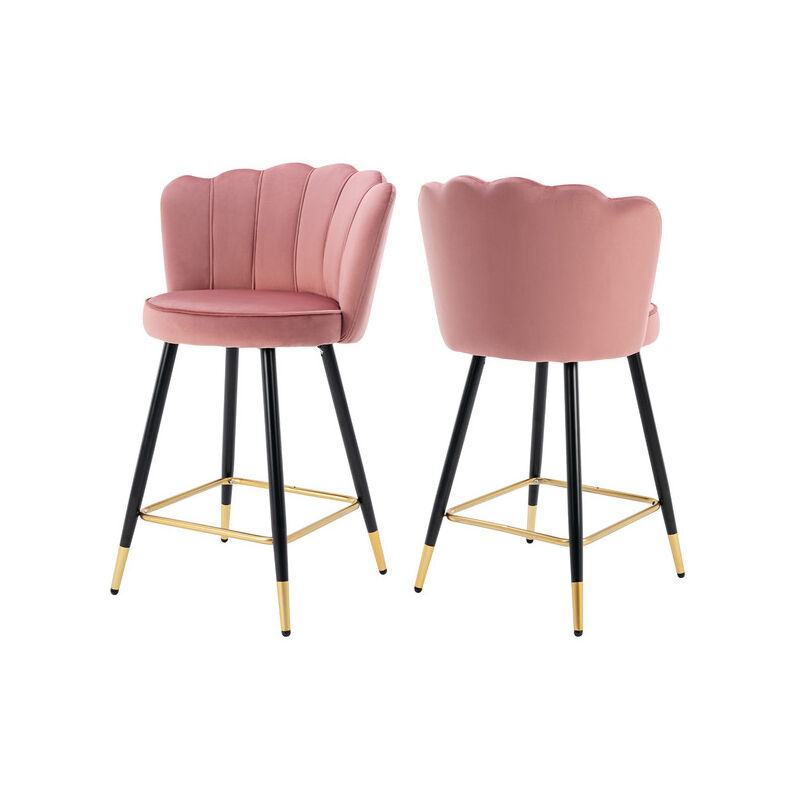 foto del prodotto set di 2 sgabelli da bar in velluto sgabelli cucina moderni sedia da bar con schienale, rosa