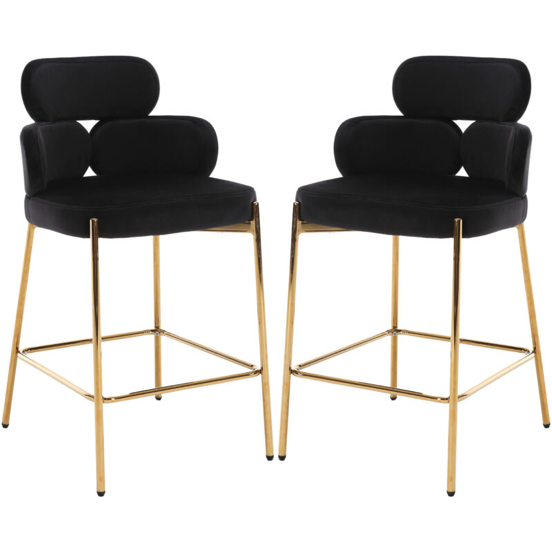 foto del prodotto set di 2 sgabelli da bar in velluto sgabelli cucina moderni sgabelli alti con schienale con gambe in metallo, nero
