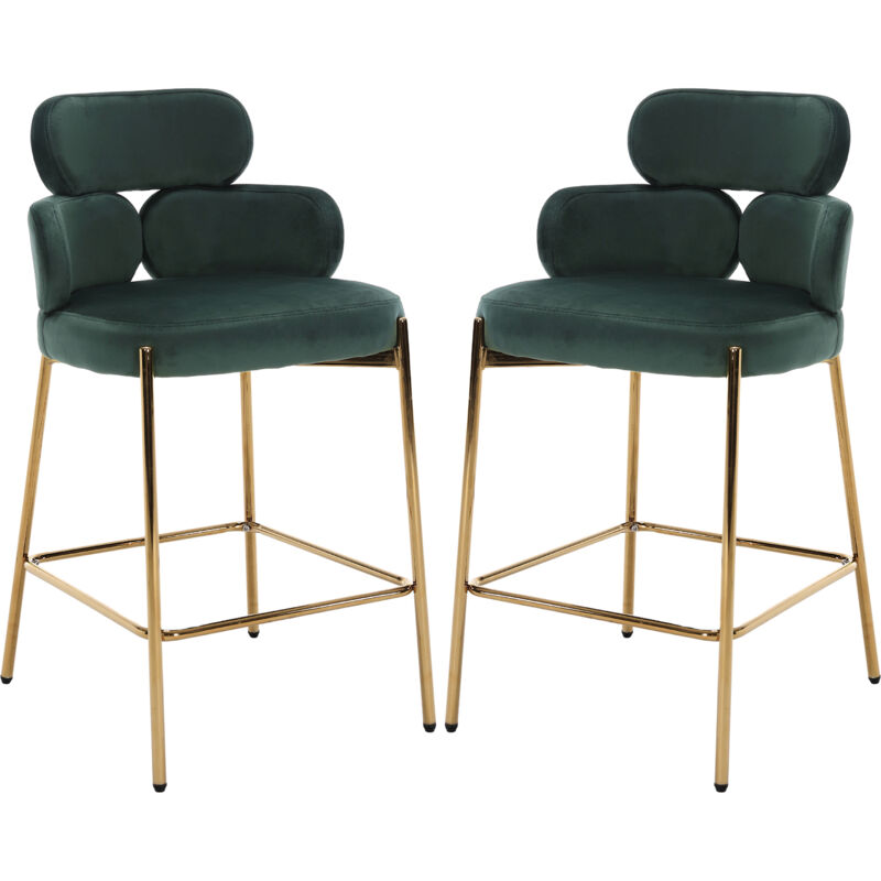 foto del prodotto set di 2 sgabelli da bar in velluto sgabelli cucina moderni sgabelli alti con schienale con gambe in metallo, verde