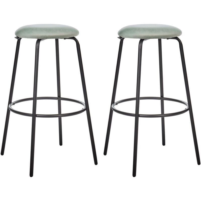 foto del prodotto set di 2 sgabelli da bar in velluto verde menta gambe in acciaio senza braccioli morton