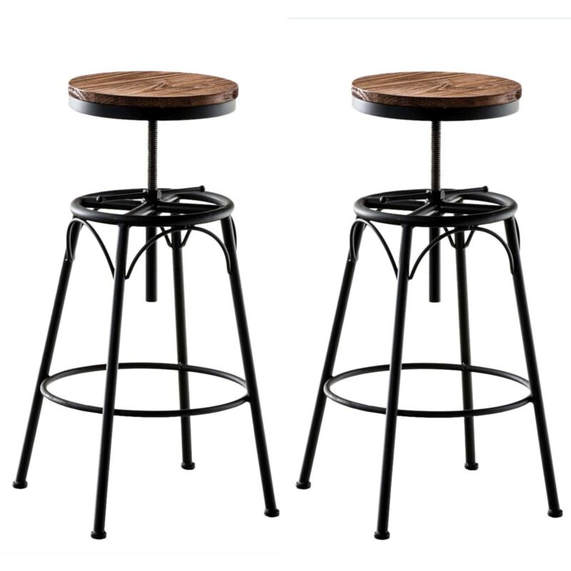 foto del prodotto set di 2 sgabelli da bar moderno in stile industriale altezza regolabile in metallo nero e seduta in legno chiaro 100004019
