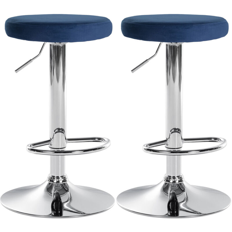 foto del prodotto set di 2 sgabelli da bar ponte velvet blu metallo in look cromato