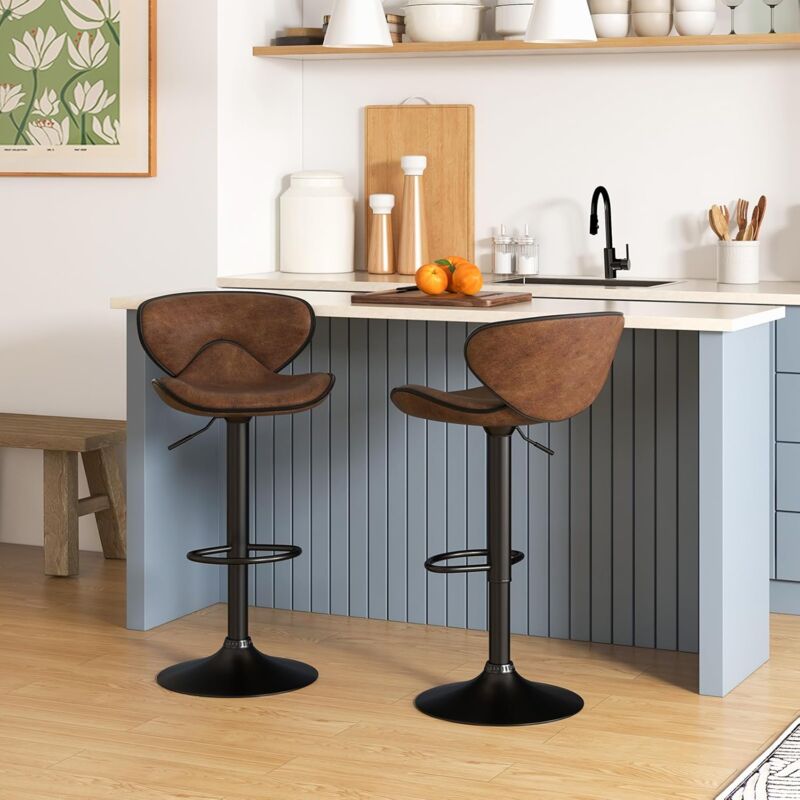 foto del prodotto set di 2 sgabelli da bar regolabili in altezza, sgabelli girevoli a 360 con schienale ergonomico e struttura in metallo resistente, sgabelli