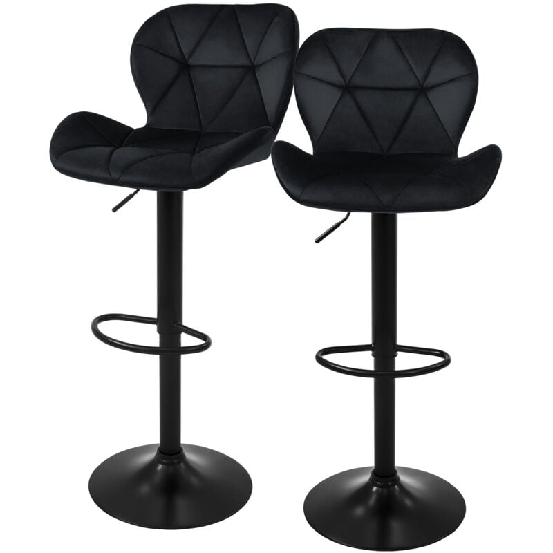 foto del prodotto set di 2 sgabelli da bar rivestimento in velluto nero sedia da bancone regolabile in altezza 59 79 cm girevole a 360 sgabello alto da cucina sedie