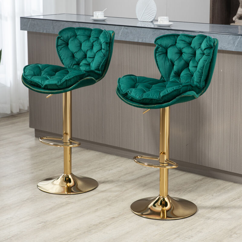 foto del prodotto set di 2 sgabelli da bar, ruotabili a 360 , sedia regolabile in altezza, capacit 250 lb, velluto, verde