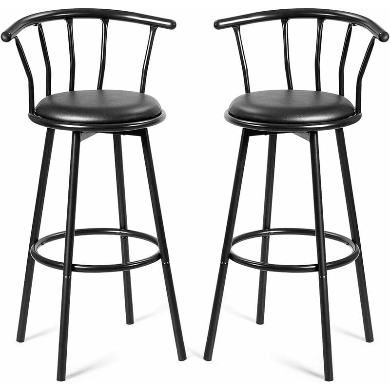 foto del prodotto set di 2 sgabelli da bar, sedia alta in metallo, design industriale ed elegante, stabile e antiscivolo, morbido e confortevole, con poggiapiedi e