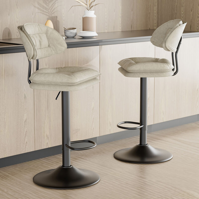 foto del prodotto set di 2 sgabelli da bar, sedia da bar imbottita, sgabello da bar con poggiapiedi, seggiolone con schienale, per bar cucina, beige
