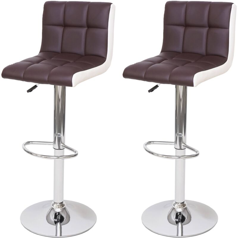 foto del prodotto set di 2 sgabelli da bar, sedie alte regolabili in altezza in pvc marrone e bianco, base cromata 040000149