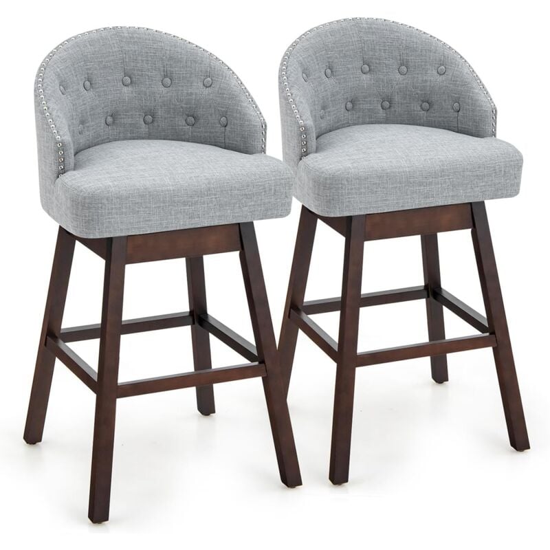 foto del prodotto set di 2 sgabelli da bar, sgabelli con gambe in legno di gomma e schienale imbottito, sgabelli da bar girevole, ideale per bar, cucina, soggiorno