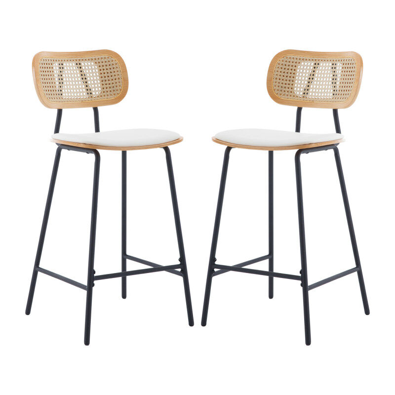 foto del prodotto set di 2 sgabelli da bar sgabelli cucina imbottite in rattan sedia da bar retr con cuscino in ecopelle sgabelli alti per cucina bancone, bianco